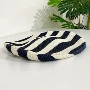 Authentic Vintage Chanel Navy and White Striped Saucer Hat w Box Chanel Navy and White Stripe Saucer Hat – Dina C main image 3